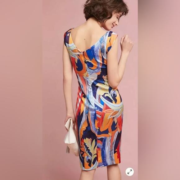 NWT Anthropologie x Nicole Miller Abstract Print Veronica Rouched Column Dress 8 - Picture 10 of 10
